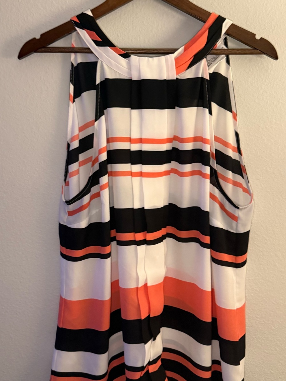 Striped Halter Neck Blouse - Coral, Black & White
